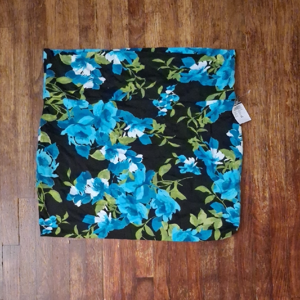 NWT Rue21 Y2K Floral Black Blue & Green Bodycon Banded Mini Skirt